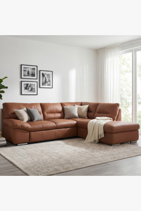 Rohová sedacia súprava - pravá koža CAPUCCINO, William roh vpravo